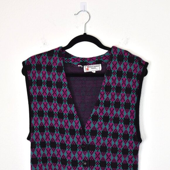 Crazy Horse Girl Argyle Sweater Vest Sz L Button Front Preppy Academia 90s VTG - Picture 2 of 14
